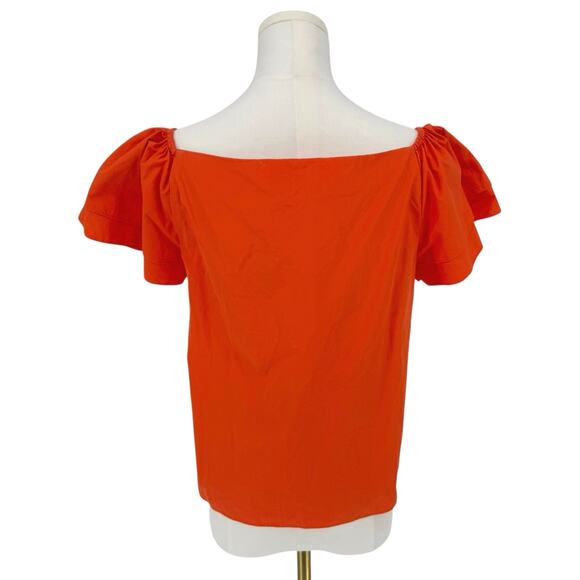 Alice + Olivia Orange Cotton Twill Flutter Sleeve Boxy Top Size S Boho Preppy - Picture 2 of 10